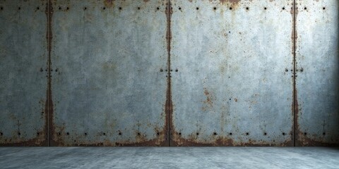 Rustic Industrial Setting Weathered Metal Wall and Concrete Floor Ideal for Textured Backgrounds or Design Projects
