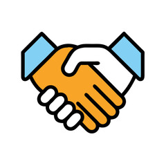 Orange and Black Shaking Hands Vector Icon on Black Background