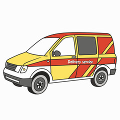 Delivery service van cartoon illustration red yellow
