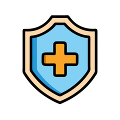 Obraz premium Blue Shield Icon with Yellow Plus Symbol, Vector Graphic Design
