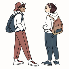 Teenagers with backpacks, casual style, clean cutout