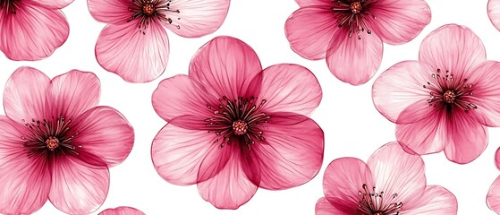Pink flowers, white background, floral design, spring