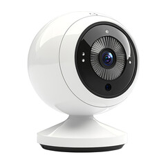 Sleek white security camera with modern design, featuring spherical shape and wide angle lens