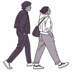 Stylish couple walking together, clean cutout illustration