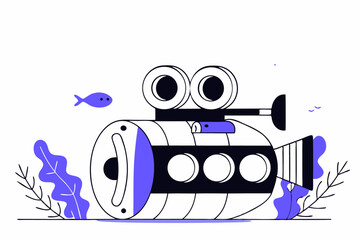 Dive into Creativity with a Cartoon Submarine Featuring a Built-In Camera Showcasing a Friendly Personality Perfect for Kids Content or Educational Projects