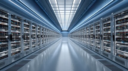 Fototapeta premium Overhead View of a Large Data Center Floor with Technology Equipment