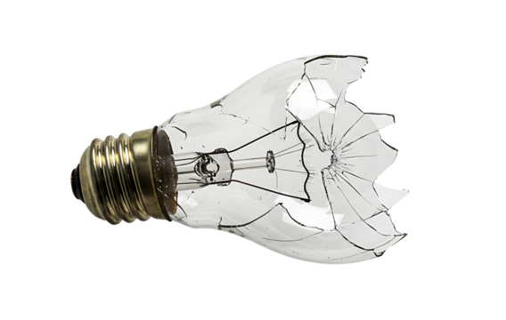 Broken lightbulb photography concept idea shattered glass bulb art isolated on a transparent background 