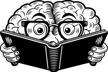 Adorable brain cartoon character with eyeglasses holding a book fun and educational design great for school posters learning tools or tutoring materials