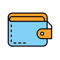 Blue Wallet with Orange Strap and Button Icon