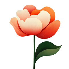 Vibrant digital illustration of red and orange flower with green leaves, showcasing modern artistic style