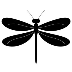 Simple black silhouette of dragonfly with outstretched wings