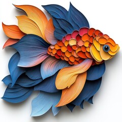 fish of paradise with colorful feathers and autumn leaves in a tropical vector design