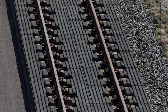Modern railway tracks with overhead line equipment

