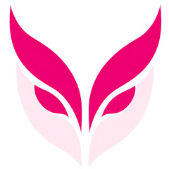 This features stylized, symmetrical design with bold pink and light pink curved shapes resembling wings or petals