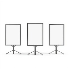 Three blank vertical rectangular billboards on stands isolated on white billboard blank mockup display empty poster advertising