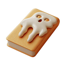 Spooky book with ghostly face on cover, perfect for Halloween themes