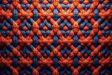 Intricate woven textile, repeating geometric design, illustration, yarn