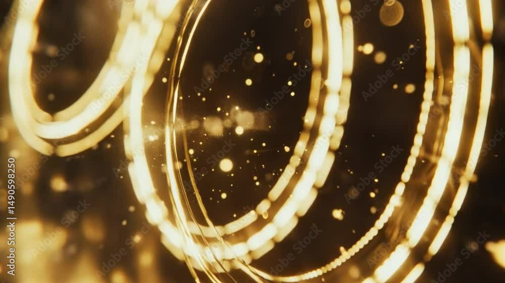 Poster abstract golden light swirls and shimmering particles create mesmerizing visual effect, evoking eleg