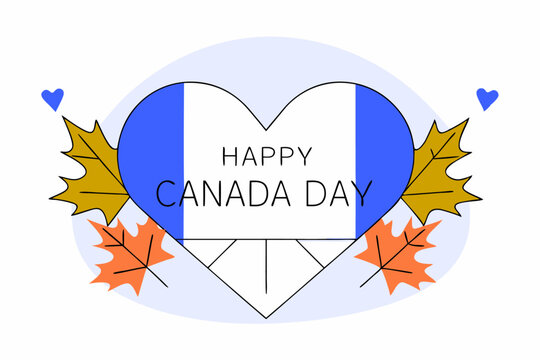 Detailed heart shape showcasing the Canada flag and maple leaves in an artistic composition, designed to convey national pride and affection through graphic design and promotional use.