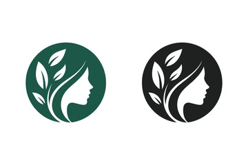 Beauty salon logo design with woman and leaves art