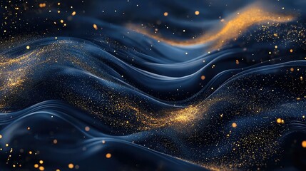 Smooth, flowing waves of navy with scattered gold particles
