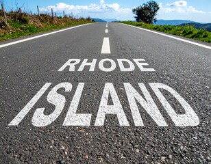 Open road leading to rhode island with clear blue sky and scenic landscape