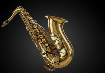 Detailed view of a golden saxophone