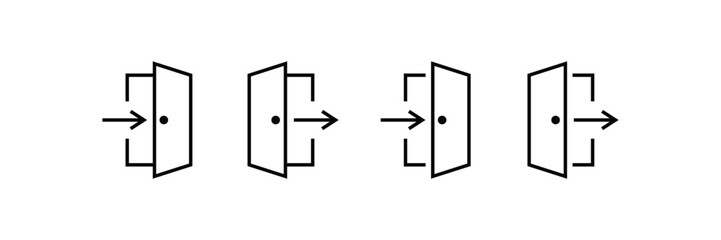 Set of Login and Logout Icons with Open Door and Arrow Symbols &ndash; Minimalist Vector UI Icons for Web, Mobile App Interface, User Access Control, Exit and Entry Navigation, Outline Design Elements