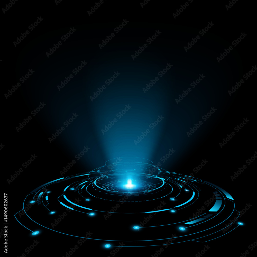 Poster digital hud circle with holographic beam on black background. futuristic sci-fi ring. technology ele