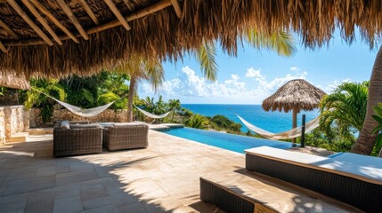 Fototapeta premium luxurious caribbean villa with infinity pool and ocean view