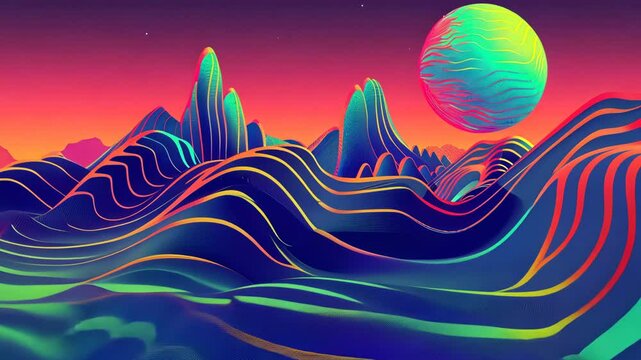 Vibrant, layered, alien landscape