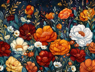 Fototapeta premium Plants and flowers illustrated in a childrens storybook style Cute