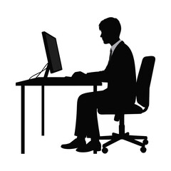 Vector image of an office employee working at a computer