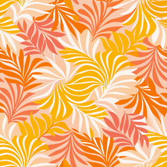 Seamless Tropical Leaf Pattern, Orange and Pink