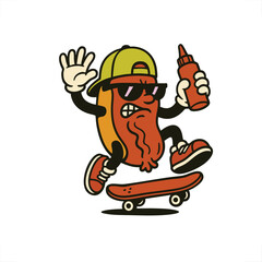 Cool Hotdog Skateboarder with Ketchup