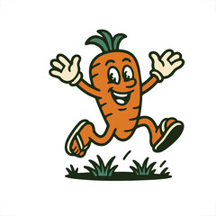 Cartoon Carrot Character Jumping on Grass
