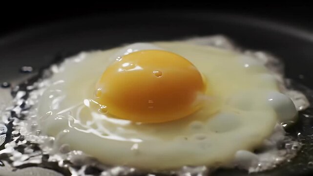 Close-Up of Sunny Side Up Egg Cooking in a Skillet