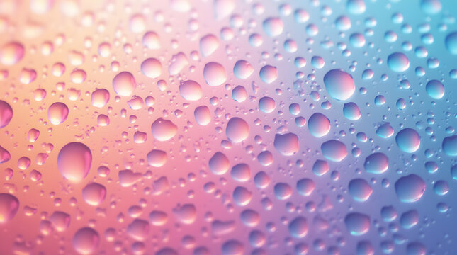 Water droplets condense on a flat surface in pink mixed with blue