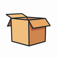 brown cardboard shipping box with lid  flat design illustration