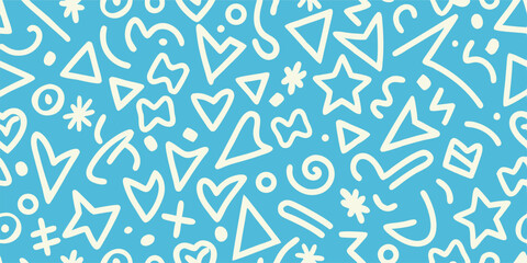 Abstract Seamless Pattern: Blue Background with White Geometric Shapes