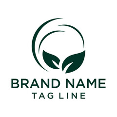 A natural and minimalist logo featuring two stylized leaves enclosed within a circular, flowing line. Evokes organic growth, nature, and a sense of purity. Ideal for eco-friendly or wellness brands.