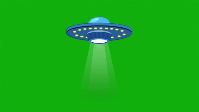 Cartoon UFO spaceship animation on a green screen background