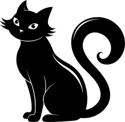  Cat Tail wrapped neatly around front paws
black silhouette vector icon on white or transparent background
