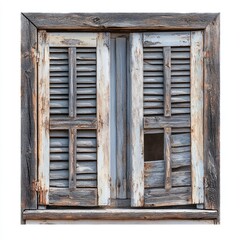 Weathered Wooden Window with Broken Shutters
