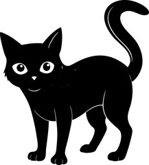Obraz premium Cat Standing on toes, curious or sneaky black silhouette vector icon on white or transparent background