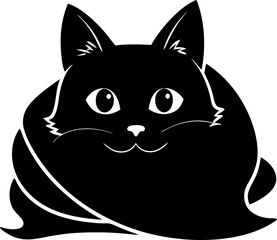 cat Head buried in paws or blanket
black silhouette vector icon on white or transparent background