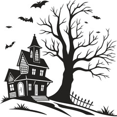 Halloween Silhouette Design for Spooky Crafts. Halloween Silhouette Design. Scary Halloween Silhouette Design for Decorations. Halloween Silhouette Art for Stickers