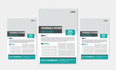 Creative and modern home interior flyer template design, Business flyer design and brochure cover template for real estate agency. Professional creative interior flyer design, Vector template design.
