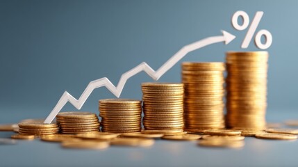 Investment growth stacked gold coins with upward trend