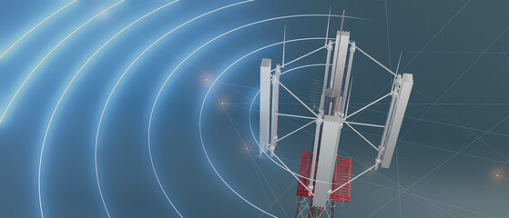 A 5g communication tower with a red top and a white base